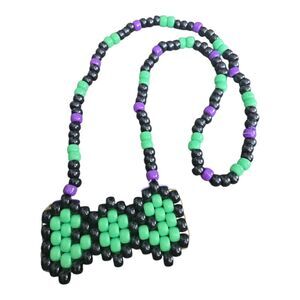 Colorful Green & Purple PonyBead Bowtie Necklace